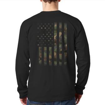 Camo American Flag With Tactical Military Green Camouflage Back Print Long Sleeve T-shirt - Monsterry