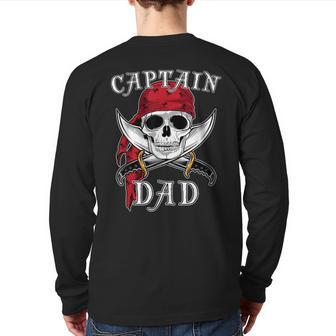 Captain Dad Skeleton Halloween Back Print Long Sleeve T-shirt | Mazezy