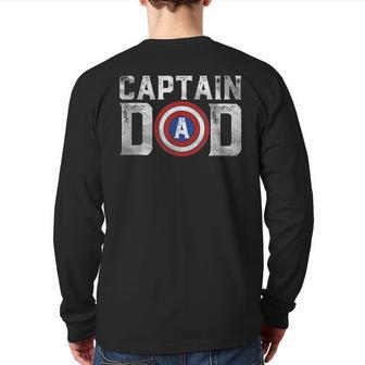 Captain Dad Superhero Men Fathers Day Father Dad Back Print Long Sleeve T-shirt | Mazezy