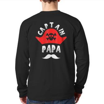 Captain Papa Pirate Skull And Crossbones Back Print Long Sleeve T-shirt | Mazezy