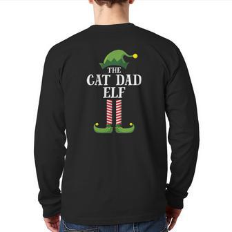 Cat Dad Elf Matching Family Group Christmas Party Pajama Back Print Long Sleeve T-shirt | Mazezy