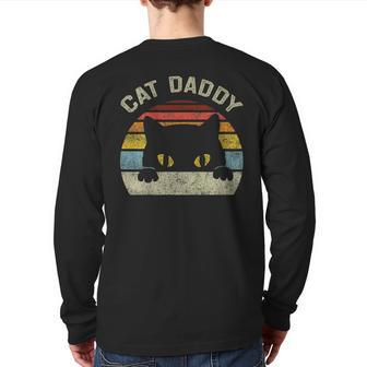 Cat Daddy Men Vintage Retro Black Cats Dad Fathers Day Back Print Long Sleeve T-shirt | Mazezy