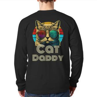 Cat Daddy Retro Cat Dad 80S 90S Vintage Fathers Day Back Print Long Sleeve T-shirt | Mazezy