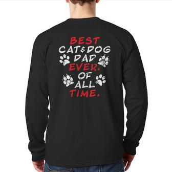 Cat Dog Dad Kitten Puppy Papa Kitty Doggy Father Kittycat Back Print Long Sleeve T-shirt | Mazezy