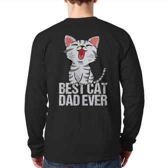 Cat Lover Vintage Best Cat Dad Ever Bump Fit Back Print Long Sleeve T-shirt | Mazezy