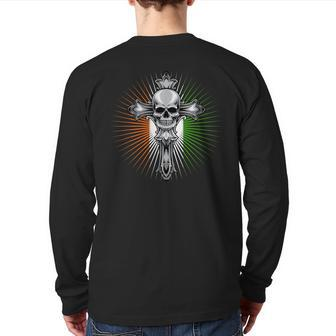 Celtic Cross Irish Pride Vintage Skull Ireland Flag Back Print Long Sleeve T-shirt | Mazezy CA
