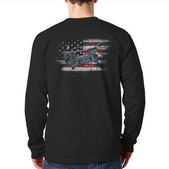 Ch-46 Sea Knight Helicopter Us Flag Veteran Back Print Long Sleeve T-shirt | Mazezy