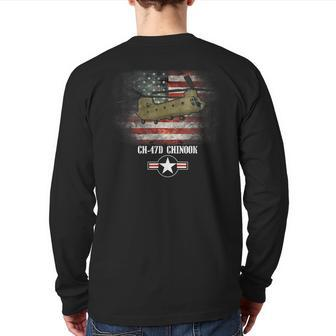 Ch47d Chinook Combat Air Force Veteran Usa Flag Back Print Long Sleeve T-shirt | Mazezy