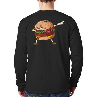 Cheeseburger Dab Pose Dabbing Dance National Burger Day Pun Back Print Long Sleeve T-shirt - Monsterry