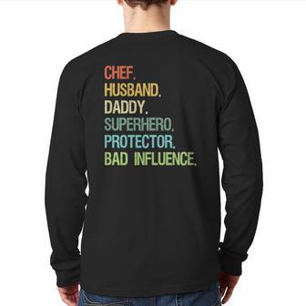 Chef Husband Daddy Superhero Protector Dad Back Print Long Sleeve T-shirt | Mazezy