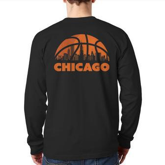 Chicago City Skyline Illinois Basketball Fan Jersey Back Print Long Sleeve T-shirt - Monsterry UK