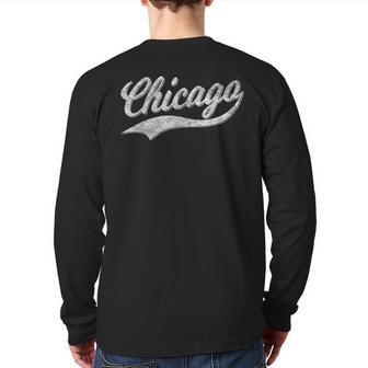 Chicago Retro Vintage Varsity Script Sports Jersey Style Back Print Long Sleeve T-shirt - Monsterry