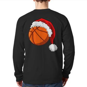 Christmas Basketball Ball Santa Hat Boys Sport Xmas Back Print Long Sleeve T-shirt - Thegiftio UK