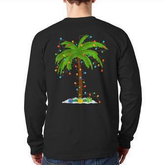 Christmas Beach Palm Tree With Xmas Lights Tropical Santa Back Print Long Sleeve T-shirt - Thegiftio UK