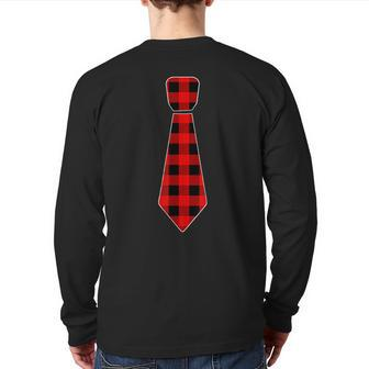 Christmas For Men Dad Family Buffalo Plaid Check Tie Back Print Long Sleeve T-shirt | Mazezy