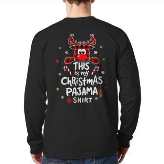 This Is My Christmas Pajama Christmas Reindeer Back Print Long Sleeve T-shirt - Seseable
