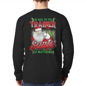 Christmas Personal Trainer Gym Workout Exercise Santa Claus Back Print Long Sleeve T-shirt - Monsterry