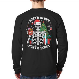 Christmas Skeleton Xmas Goth Spooky Sorta Merry Sorta Scary Back Print Long Sleeve T-shirt - Monsterry AU