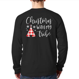 Christmas With My Tribe Family Pajamas Buffalo Plaid Back Print Long Sleeve T-shirt - Monsterry