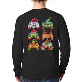Christmas Video Game Controller Santa Hat Christmas Gamer Back Print Long Sleeve T-shirt - Thegiftio UK