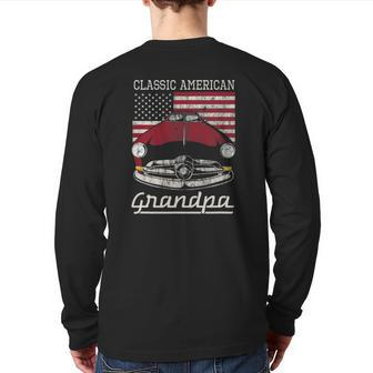 Classic American Grandpa American Flag Antique Car Back Print Long Sleeve T-shirt | Mazezy