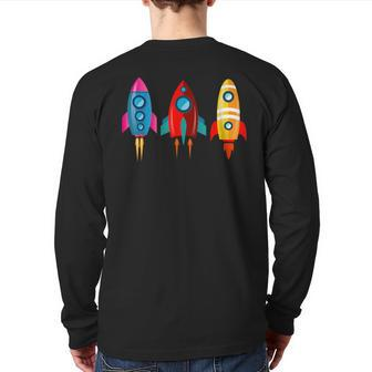 Colorful Rocket Ships Astronaut Back Print Long Sleeve T-shirt - Monsterry AU
