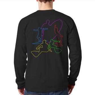 Colorful Wave Surfing Surfer Surf T Ride Wakesurf Back Print Long Sleeve T-shirt - Monsterry DE