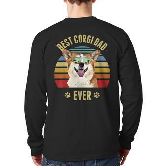 Corgi Best Dog Dad Ever Retro Sunset Beach Vibe Back Print Long Sleeve T-shirt | Mazezy