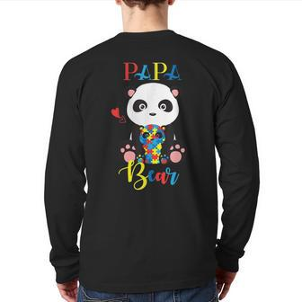 Cute Panda Bear Lovers Papa Panda Autism Father Puzzle Baby Back Print Long Sleeve T-shirt | Mazezy