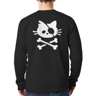 Cute Pirate Cat Pirate Flag Pirate Kitten Back Print Long Sleeve T-shirt | Mazezy