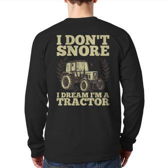 Cute Tractor For Men Dad Kids Agriculture Farmer Snore Truck Back Print Long Sleeve T-shirt | Mazezy
