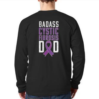 Cystic Fibrosis Awareness Cf Dad Purple Ribbon Tee Back Print Long Sleeve T-shirt | Mazezy