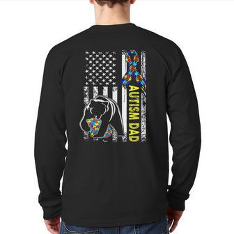 Dad Autism Awareness American Flag Back Print Long Sleeve T-shirt | Mazezy