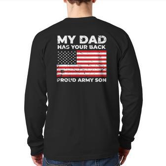 My Dad Has Your Back Proud Army Son Military Back Print Long Sleeve T-shirt | Mazezy
