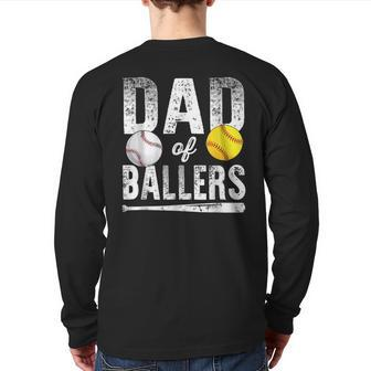 Dad Of Ballers Baseball Softball Father's Day Back Print Long Sleeve T-shirt | Mazezy