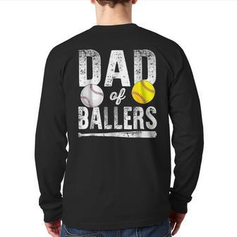 Dad Of Ballers Baseball Softball Father's Day Dad Back Print Long Sleeve T-shirt | Mazezy