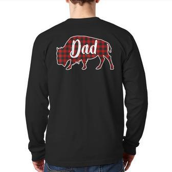 Dad Bison Buffalo Red Plaid Christmas Pajama Family Back Print Long Sleeve T-shirt | Mazezy