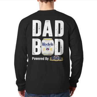 Dad Bod Powered By Modelo Especial Back Print Long Sleeve T-shirt | Mazezy