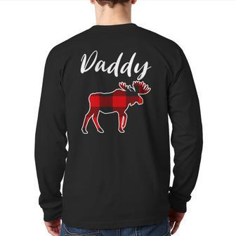 Dad Buffalo Plaid Christmas Matching Moose Back Print Long Sleeve T-shirt | Mazezy