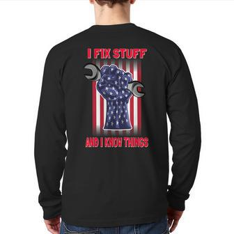 For Dad Car Lover I Fix Stuff And I Know Things Back Print Long Sleeve T-shirt | Mazezy CA
