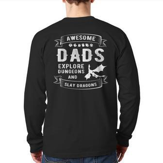 Dad Explore Dungeons Slay Dragons Rpg Tabeletop Fathers Day Back Print Long Sleeve T-shirt | Mazezy