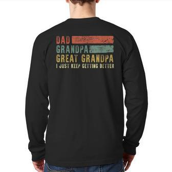 Dad Grandpa Great Grandpa Retro Fathers Day From Grandkids Back Print Long Sleeve T-shirt | Mazezy