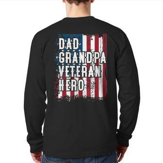 Dad Grandpa Veteran Hero Amercian Flag Patriotic Back Print Long Sleeve T-shirt | Mazezy