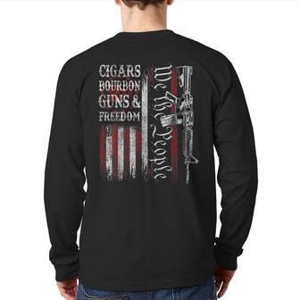 Dad Grandpa Veteran Us Flag Cigars Bourbon Guns Freedom Back Print Long Sleeve T-shirt | Mazezy
