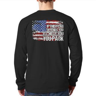 Dad Grandpa Veteran Us Flag If This Flag Offends You Back Print Long Sleeve T-shirt | Mazezy