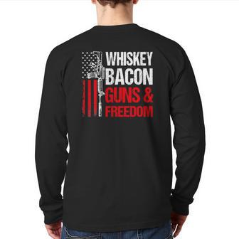 Dad Grandpa Veteran Us Flag Whiskey Bacon Guns Freedom Back Print Long Sleeve T-shirt | Mazezy