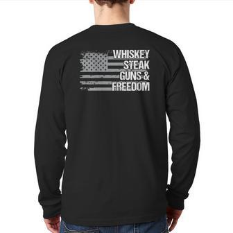 Dad Grandpa Veteran Us Flag Whiskey Steak Guns Freedom Back Print Long Sleeve T-shirt | Mazezy UK