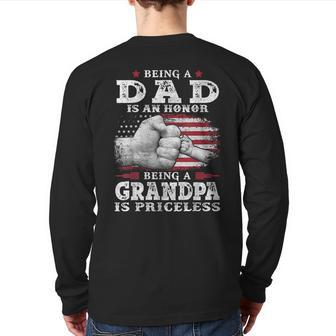 Being Dad Is An Honor Grandpa Is Priceless Flag First Pump Back Print Long Sleeve T-shirt | Mazezy
