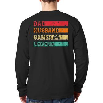 Dad Husband Gamer Legend Vintage Gamer Gaming Fathers Day Back Print Long Sleeve T-shirt | Mazezy