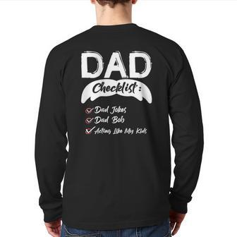 Dad Jokes Bob Acting Like My Kids Checklist Father's Day Back Print Long Sleeve T-shirt | Mazezy